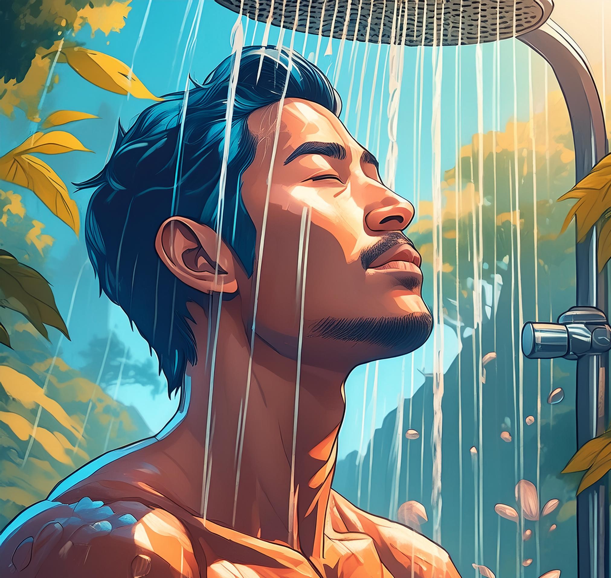 men having shower image