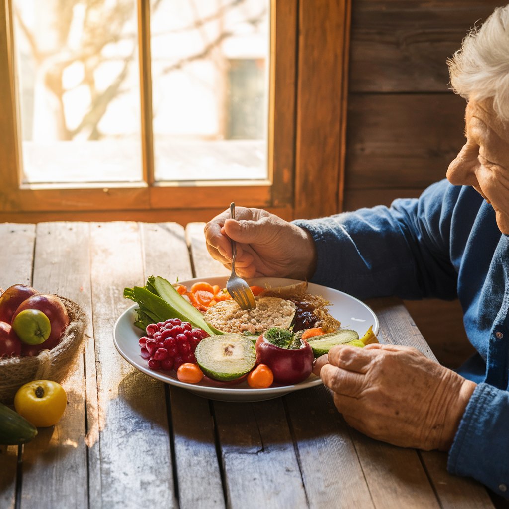 Old women eating healthy