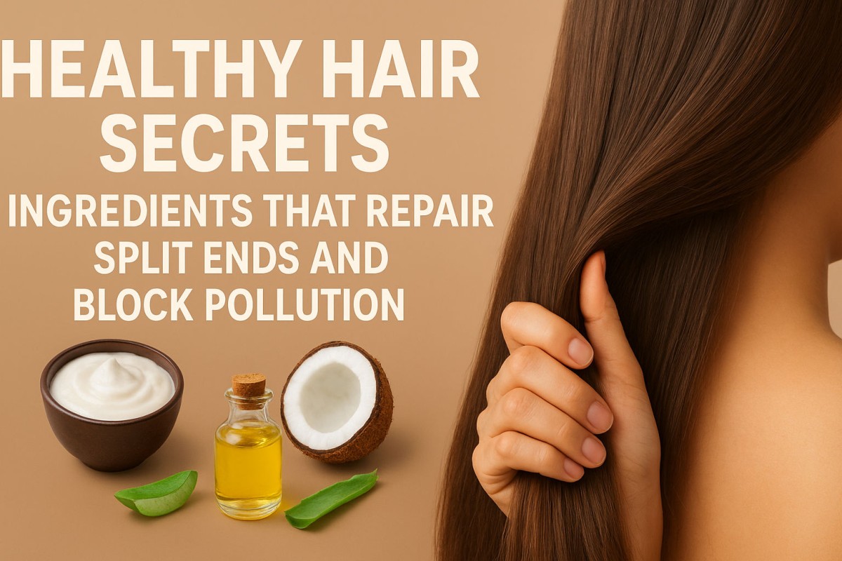 This is an image for topic Healthy Hair Secrets: Ingredients That Repair Split Ends and Block Pollution