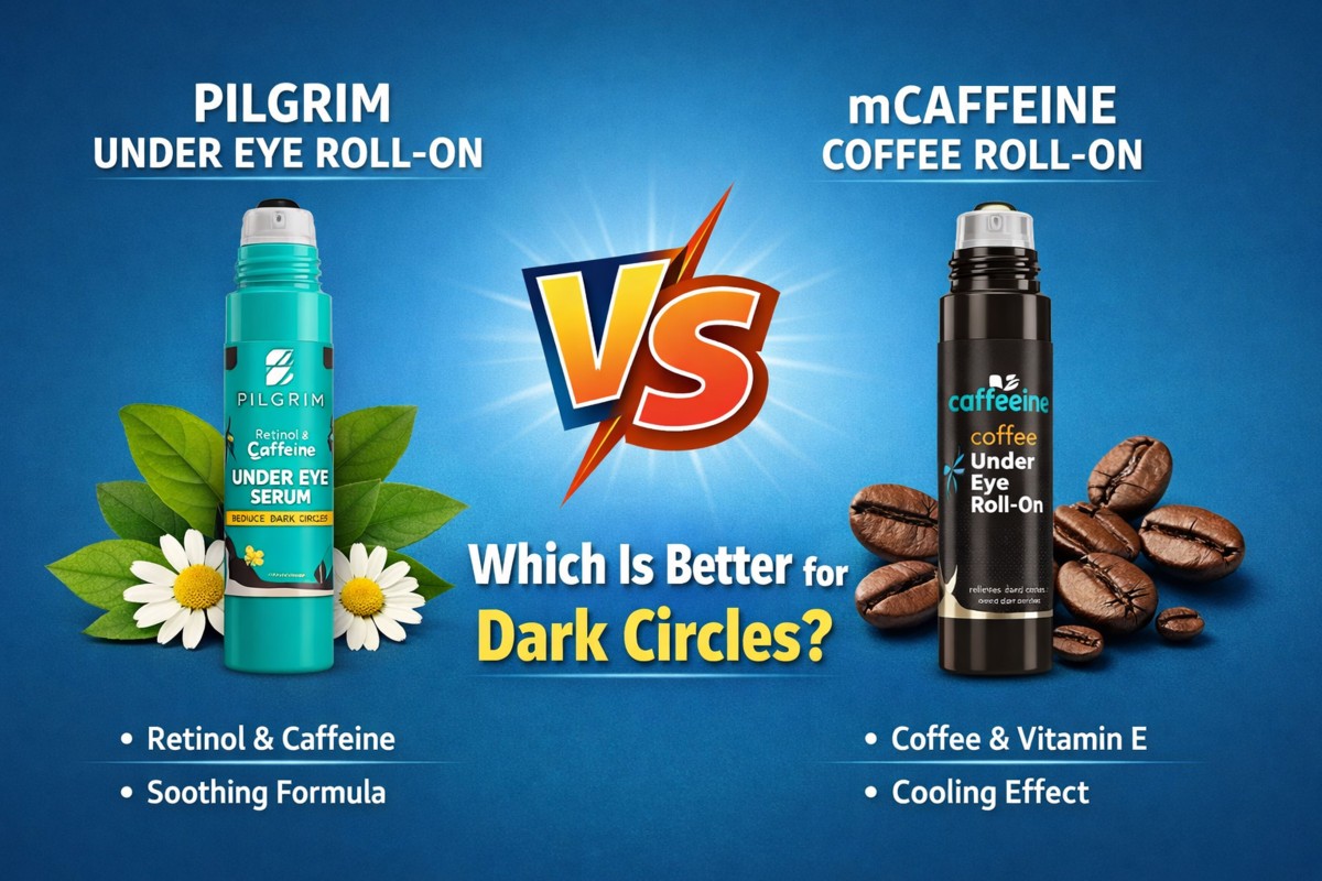 This is an image for topic Pilgrim Under Eye Roll-On vs mCaffeine Coffee Roll-On – Which Is Better for Dark Circles?