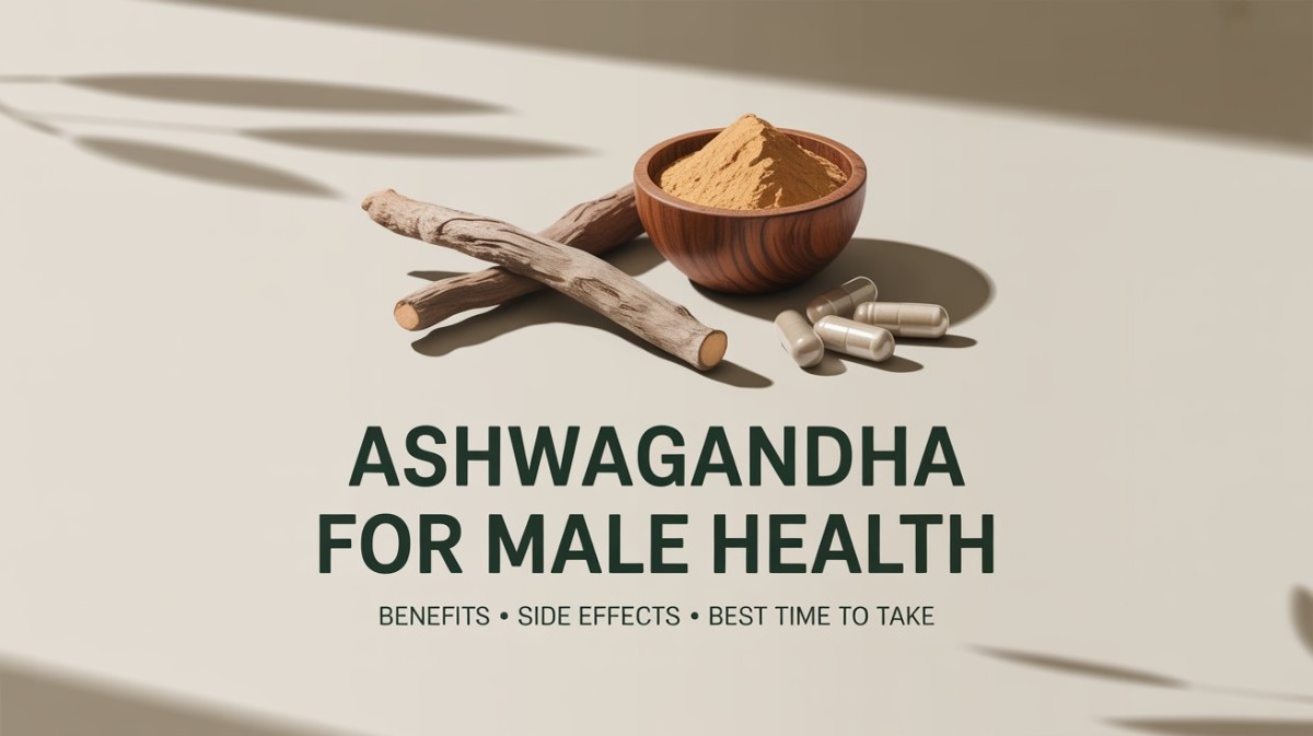 This is an image for topic Ashwagandha for Male Health: Benefits, Side Effects, and When to Take It