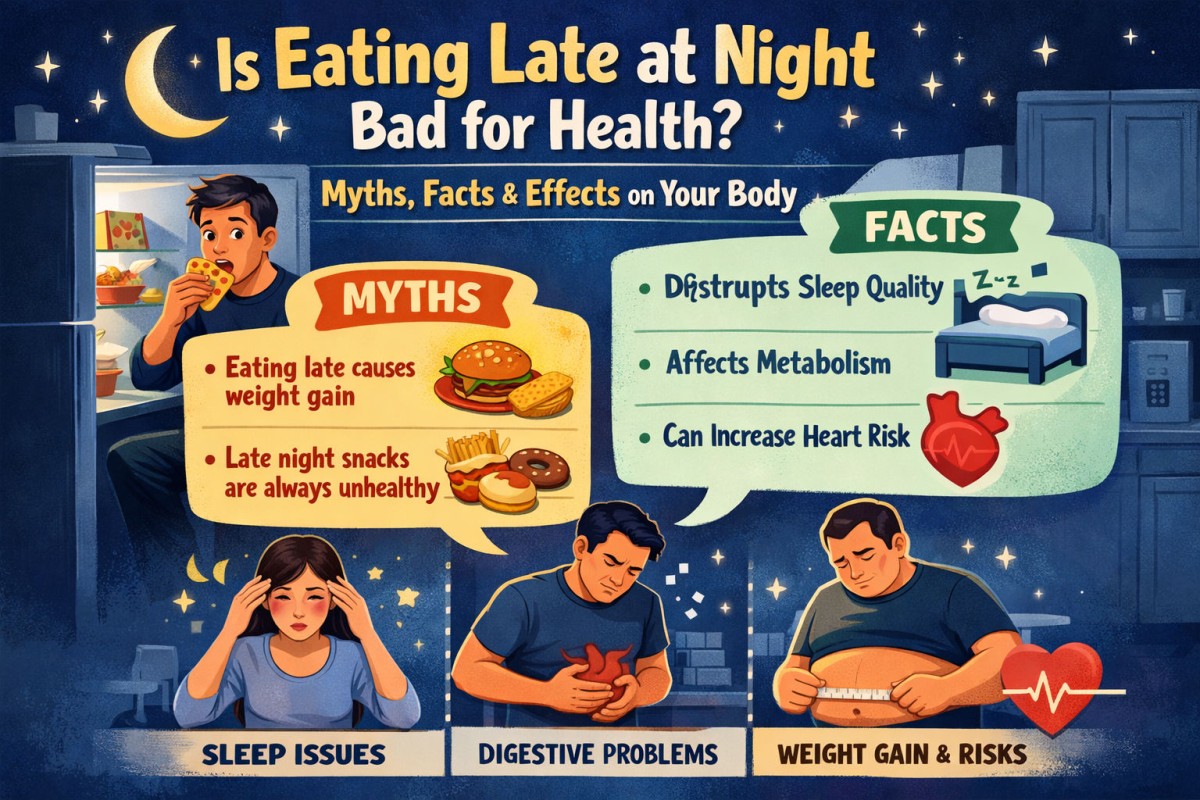 This is an image for topic Is Eating Late at Night Bad for Health? Myths, Facts & Effects on Your Body