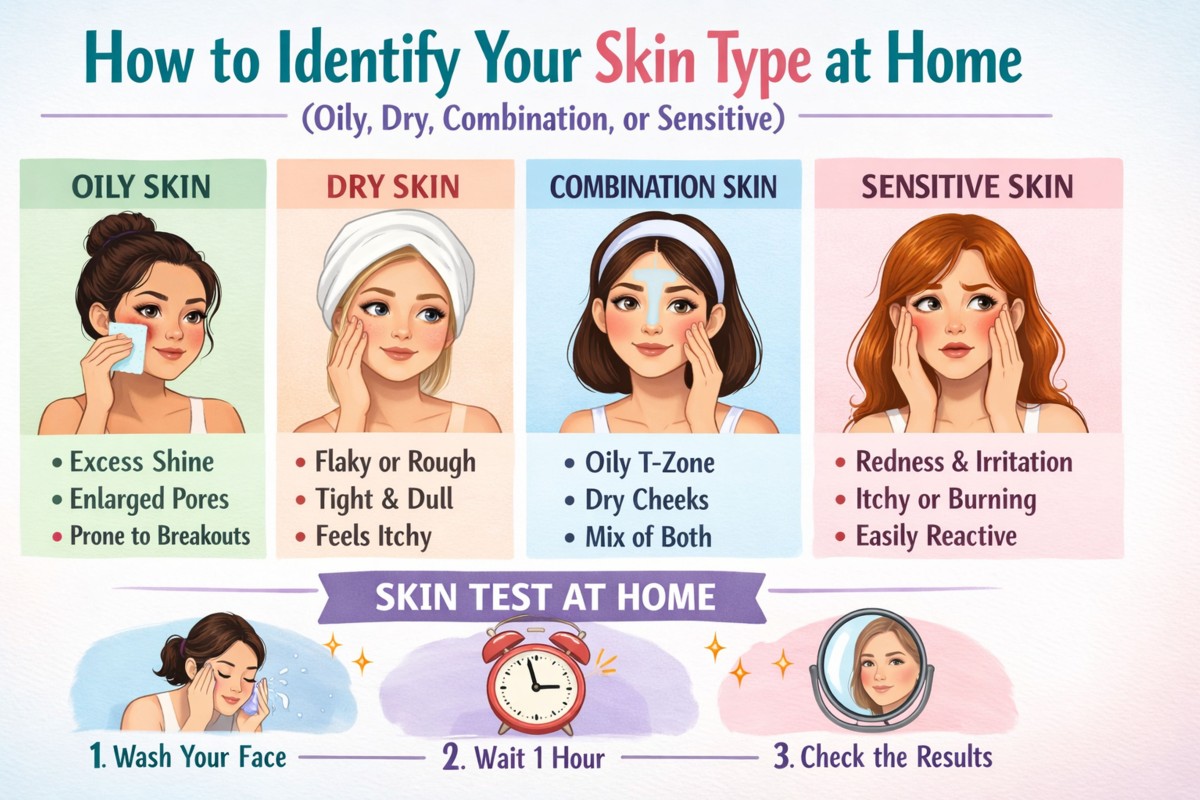This is an image for topic How to Identify Your Skin Type at Home (Oily, Dry, Combination or Sensitive)
