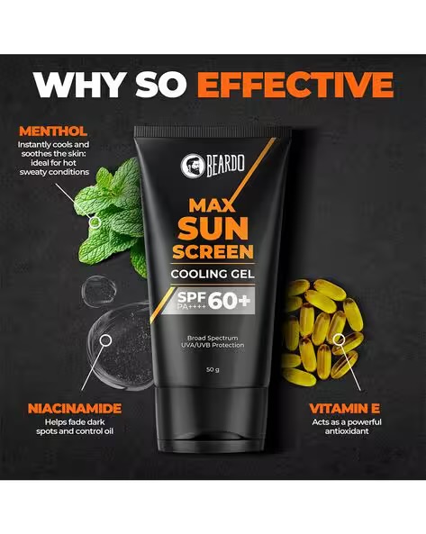 Ingredients of Beardo Max Cooling Gel Sunscreen SPF 60+ PA++